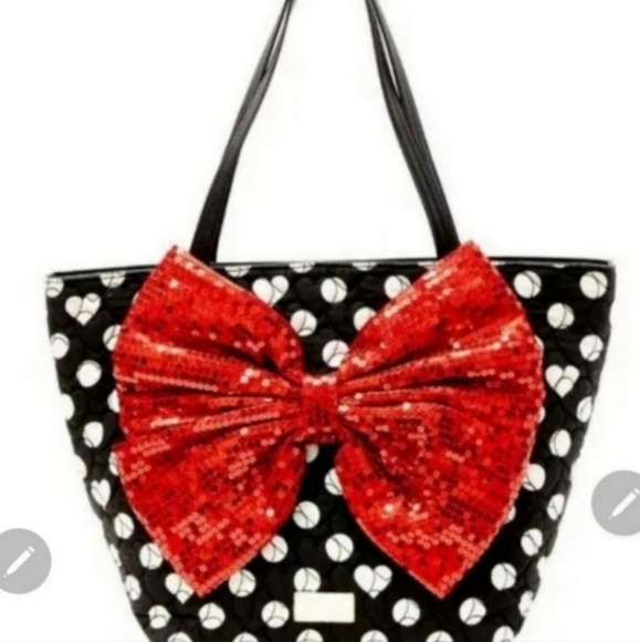RARE Htf Betsey johnson polka dot huge sequin bow bag - Picture 1 of 6